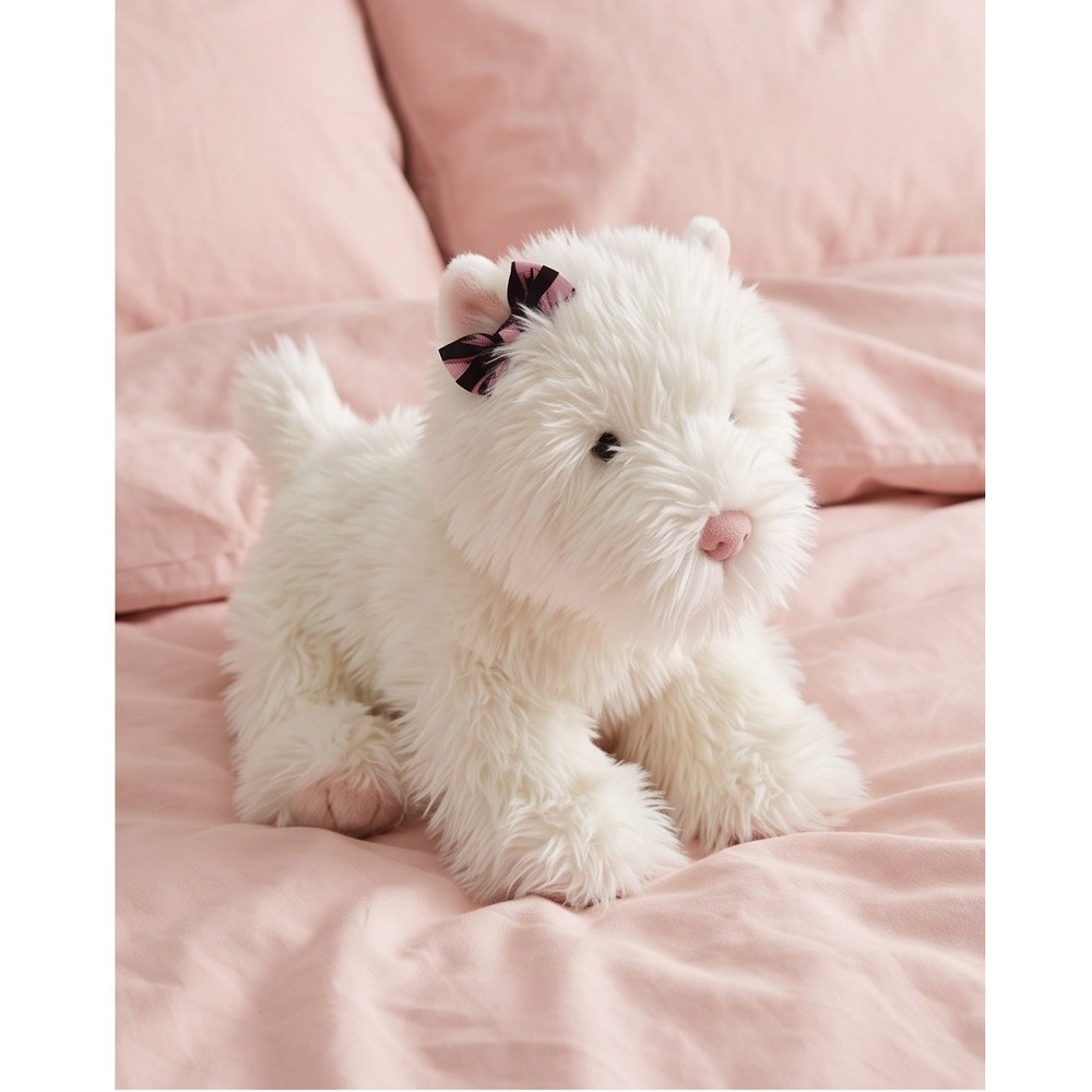 Vintage 2001 Victoria's Secret Gund White Scottie Dog Plush Bow Coquette